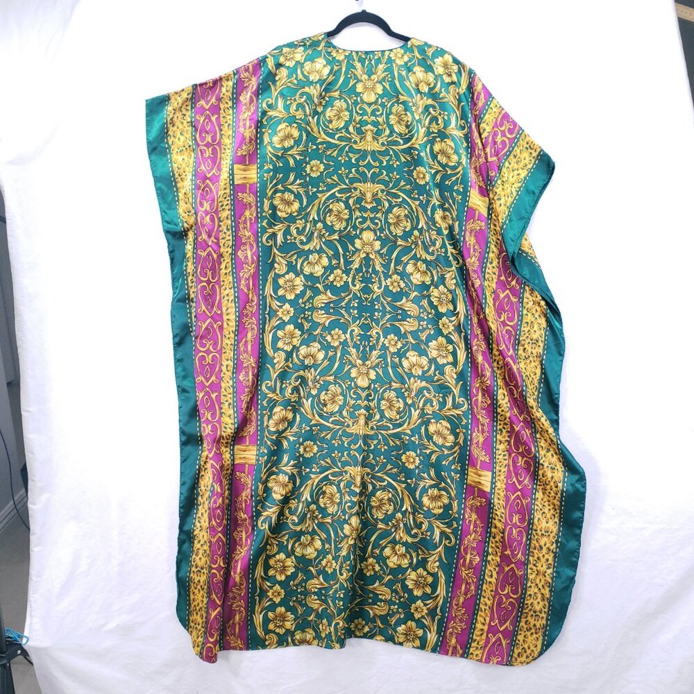 Winlar Multicolor Colorful Bold Boho Satin Floral Moo Moo Kaftan Maxi Dress - Picture 8 of 10